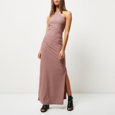 Pink side split maxi dress